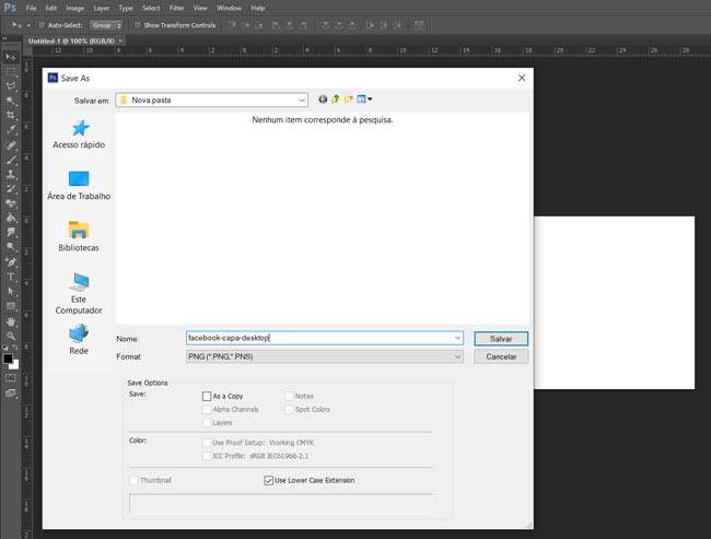 Photoshop: Salvar arquivo de Capa de Fanpage para Desktop - ENG