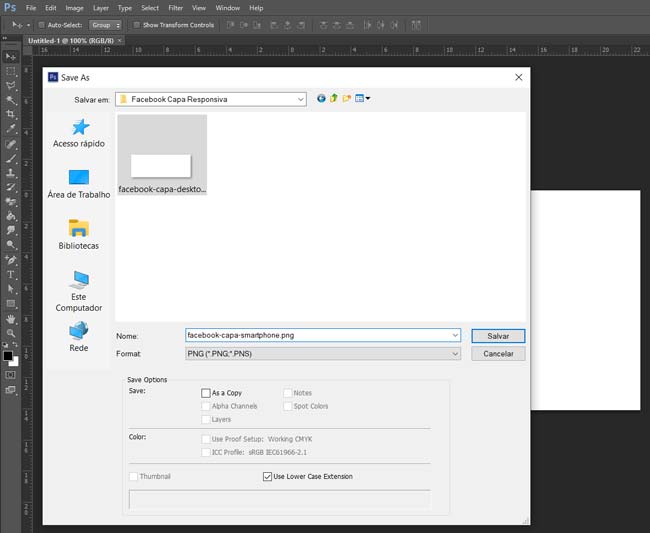 Photoshop: Salvar arquivo de Capa de Fanpage para Smartphone - ENG