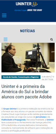 Uninter é a primeira da América do Sul a brindar alunos com pacote Adobe